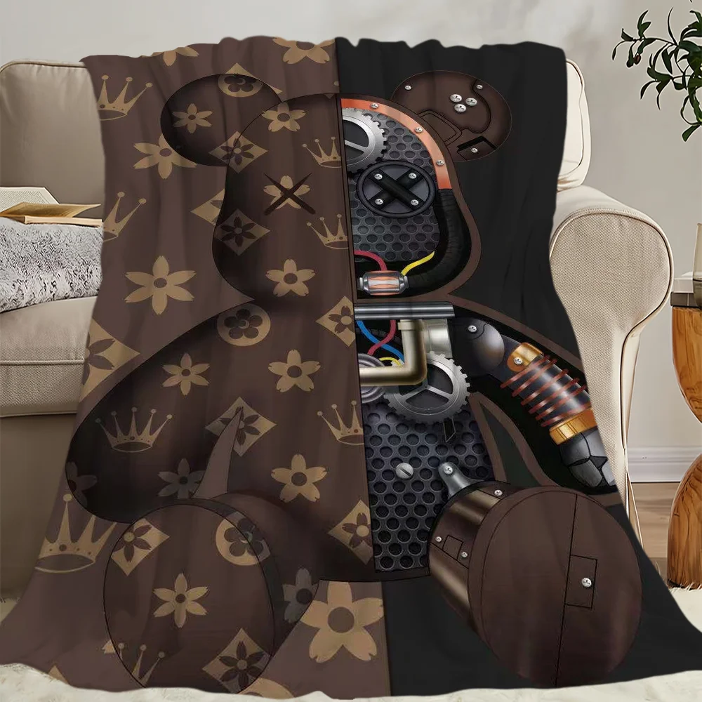 Fashion B-BearbricksS Printed comfortable and soft sofa living room bedroom Plush blanket suitable for home travel and gifts 6