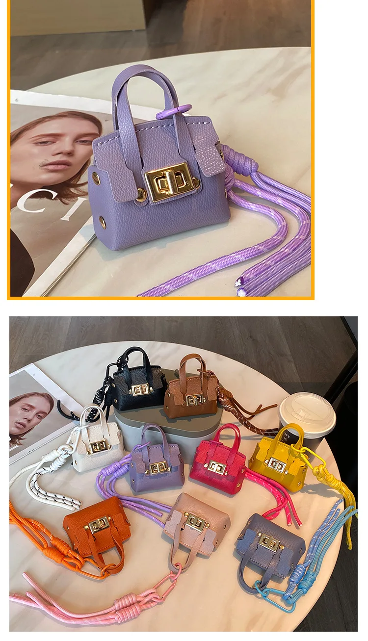 Mini Coin Purse Bag Pendant Cute Square Handbag Earphone PU Leather Creative Car Key Chain Pendant Decoration Multi-functional