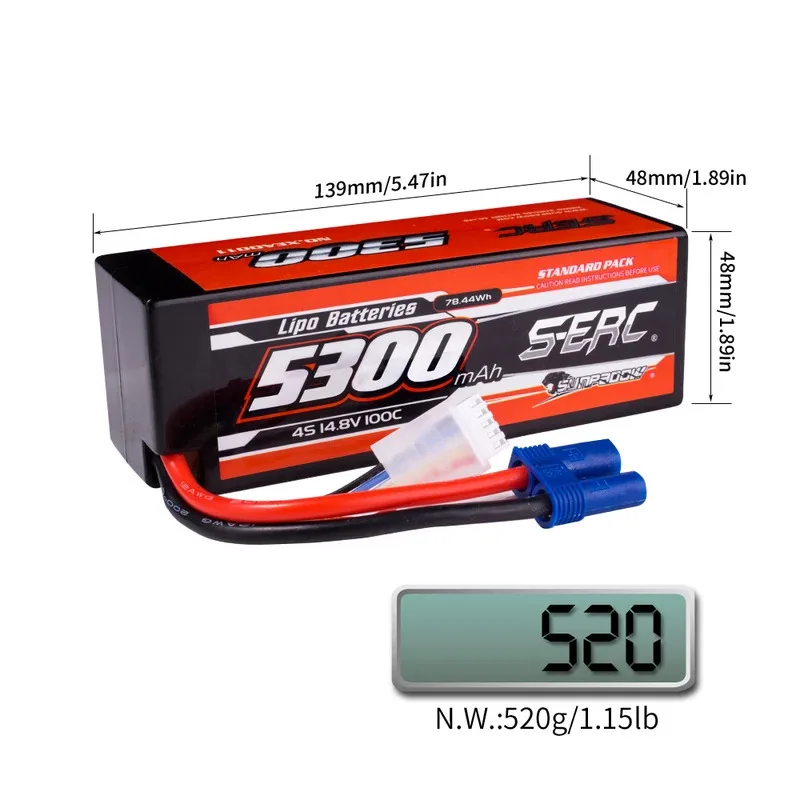 Batterie LiPo 5300mAh 2S-4S 100C EC5/T pour RC