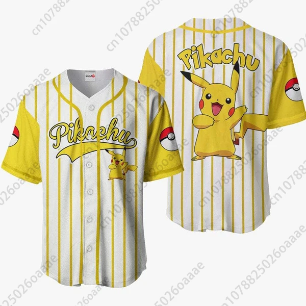 

Pokemon Pikachu Baseball Jersey Mens Women Short Sleeve Sports Jersey Custom Name Pikachu PKM Baseball Jersey Fashion Shirt