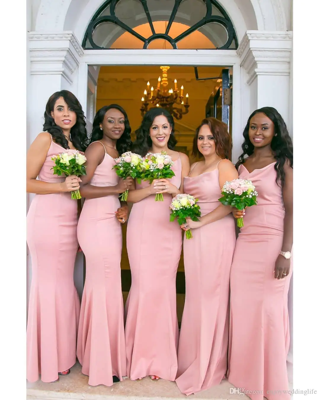 

Fashionable Pink Satin Cheap Bridesmaid Dress Long Sexy Mermaid Spaghetti Backless Wedding Guest Dress