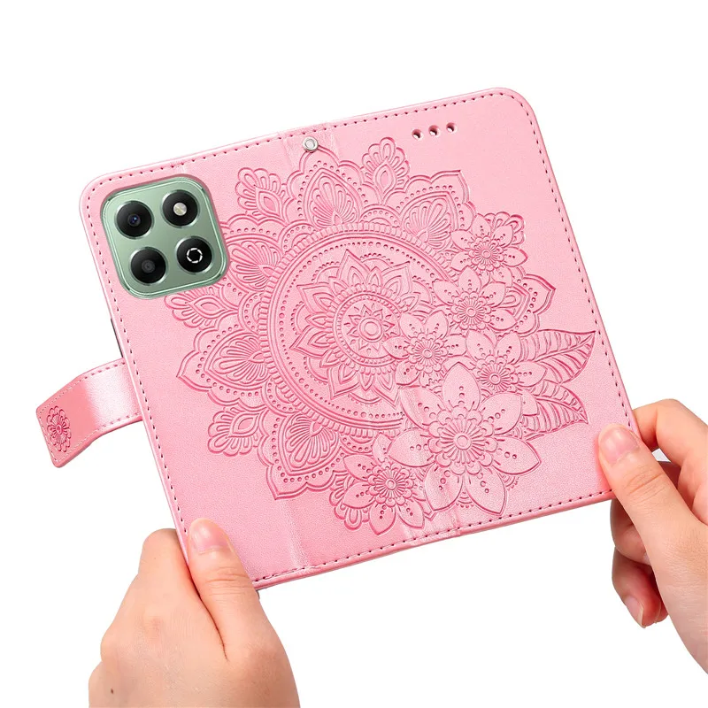 Retro Totem Sunflower Wallet Leather Phone Case with Magnetic Flip and Card Holder