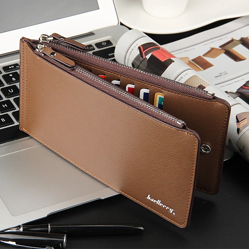 Casual Multi Slot Long Men's Wallet Crosshatch Multi Function Ultra Thin Card Holder