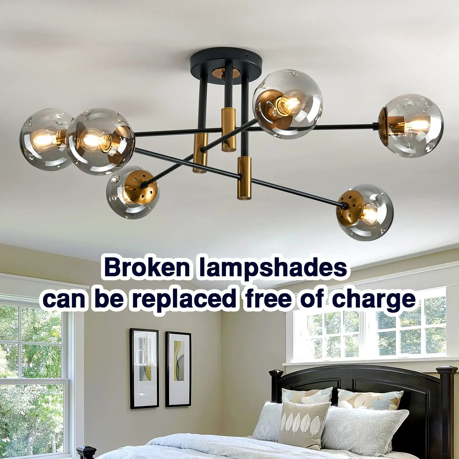 Modern Glass 6/8-Light Chandelier Pendant Light for Living Room Bedroom Dining Room Kitchen Hallway Ceiling Fixture LED Lights