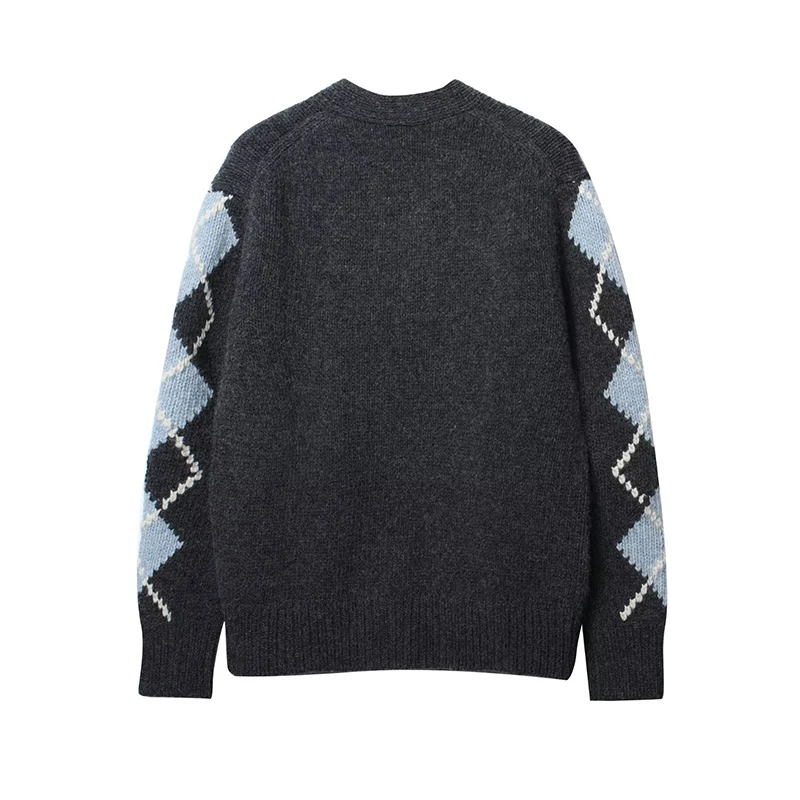 2025 New Women Fashion Argyle Knitted Cardigans Long Sleeve V neck Short Sweater Cardigan Autumn Winter New Style Knitwear Coat
