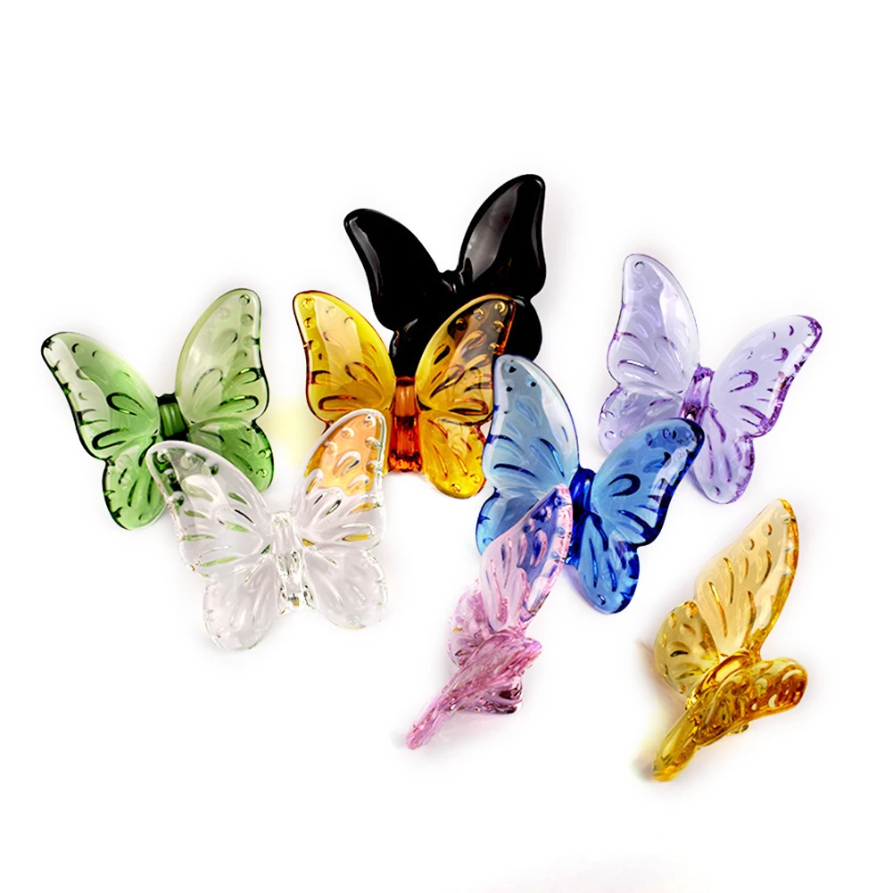 

Цветные глянцевые кристаллы, Искусственные бабочки, статуэтки, миниатюрные стеклянные настольные украшения, домашний декор, искусственные подарки