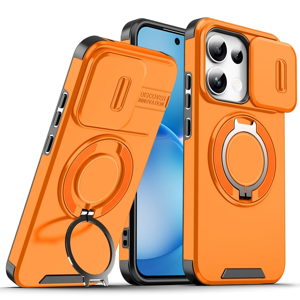Durable Armor Case with Slide Lens Protection and Ring Holder - Shockproof Cover