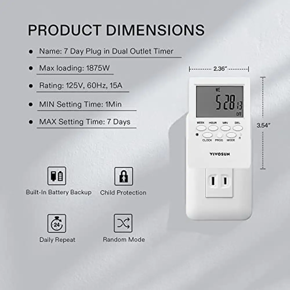 Grow Tent 7 Day Programmable Timer with Dual Outlet and Lightproof Design Easy Assembly Durable Structure Customizable Timer LCD