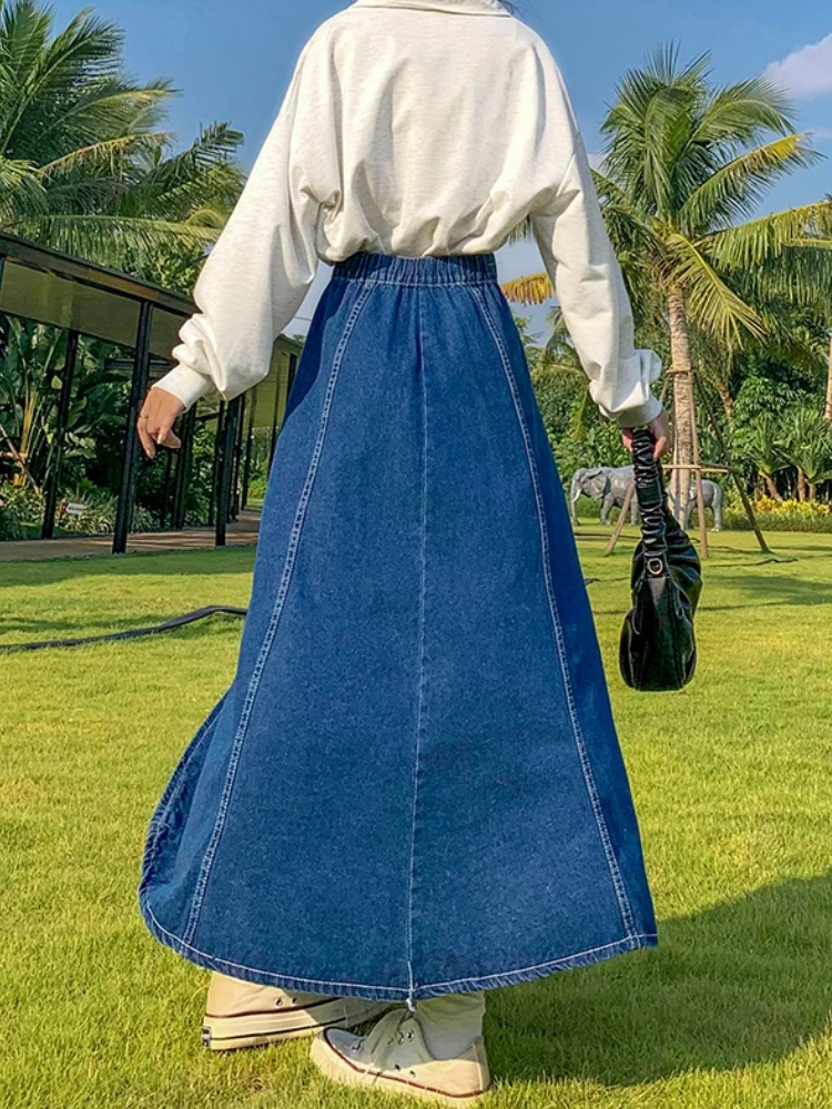 Maxi Long Skirts Women Spring Summer Casual High Waisted Jean