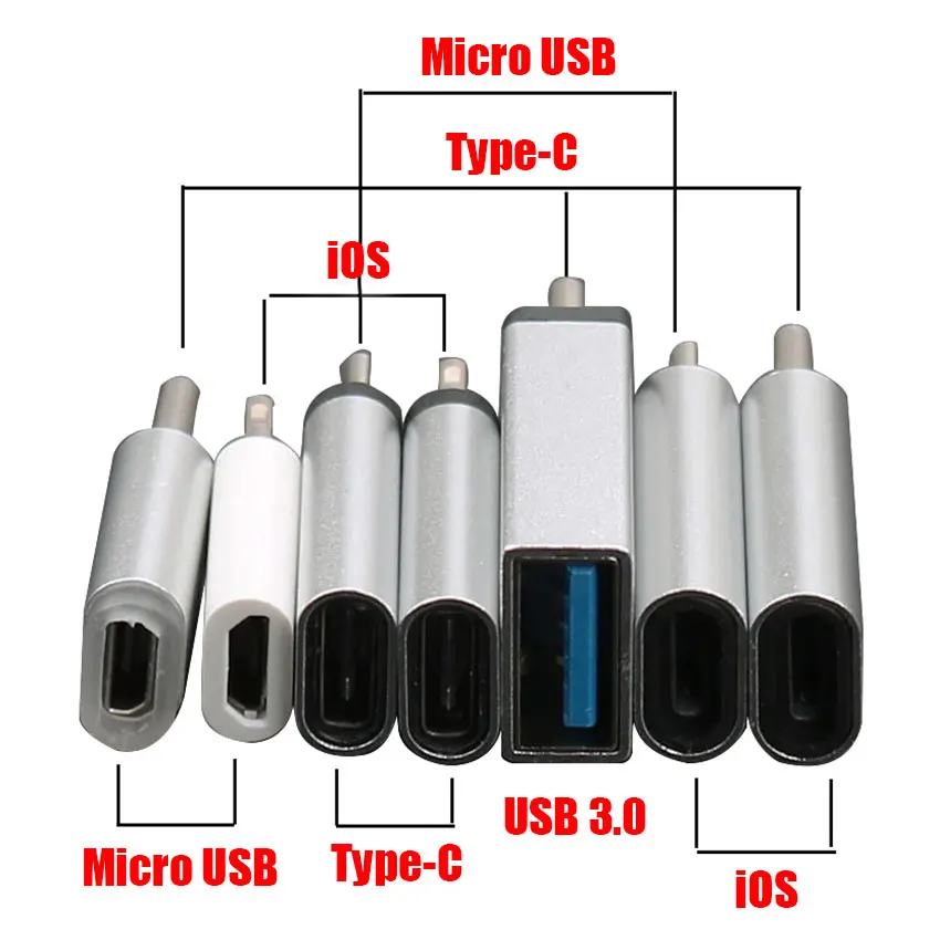 Universal Micro USB Type-C to Lightning Charging Adapter Plug