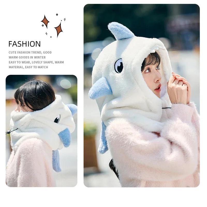 Cartoon Shark Ski Helmet Cover Winter Warm Comfortable Soft Fleece Skiing Head Warmer Cute Ski Helmet Hood Neck Warmer 5
