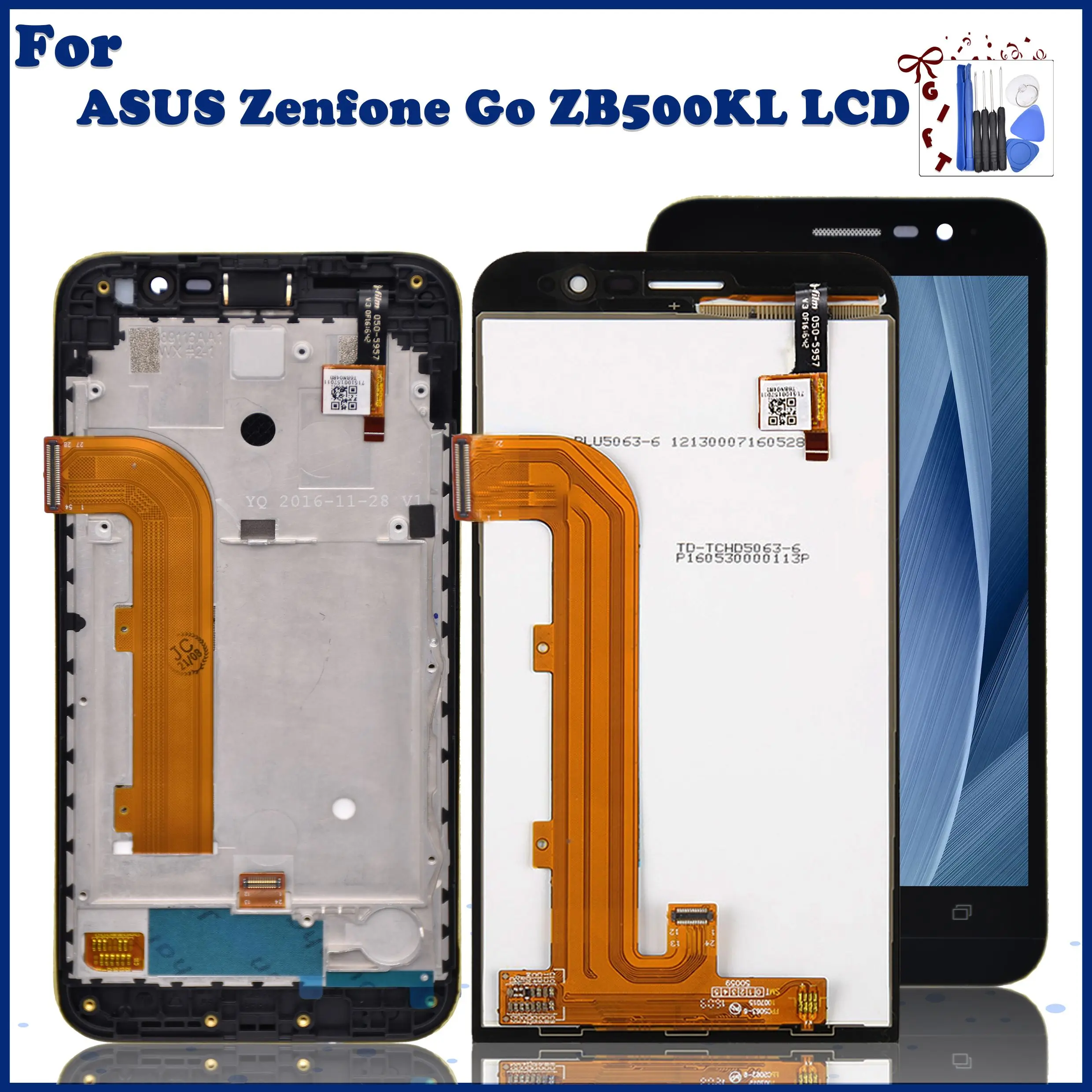Original For Zenfone Go Zb500Kl Lcd Display Touch Screen With Frame Digitizer Assembly For Asus Zb500Kl X00Ad+Frame Replacement