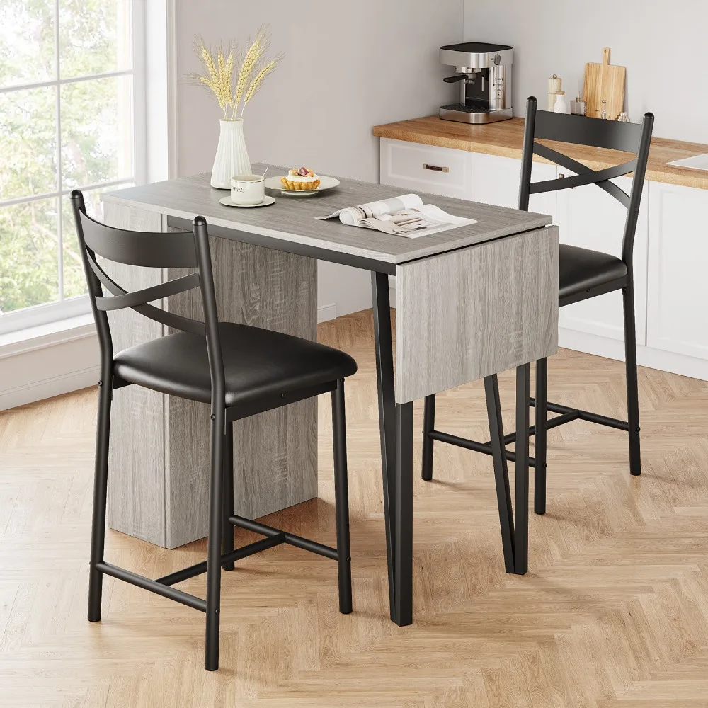 3-Piece Counter Height Dining Table Set Bar Table w/ 3-Layer Shelves & 2 Chairs - Image 3