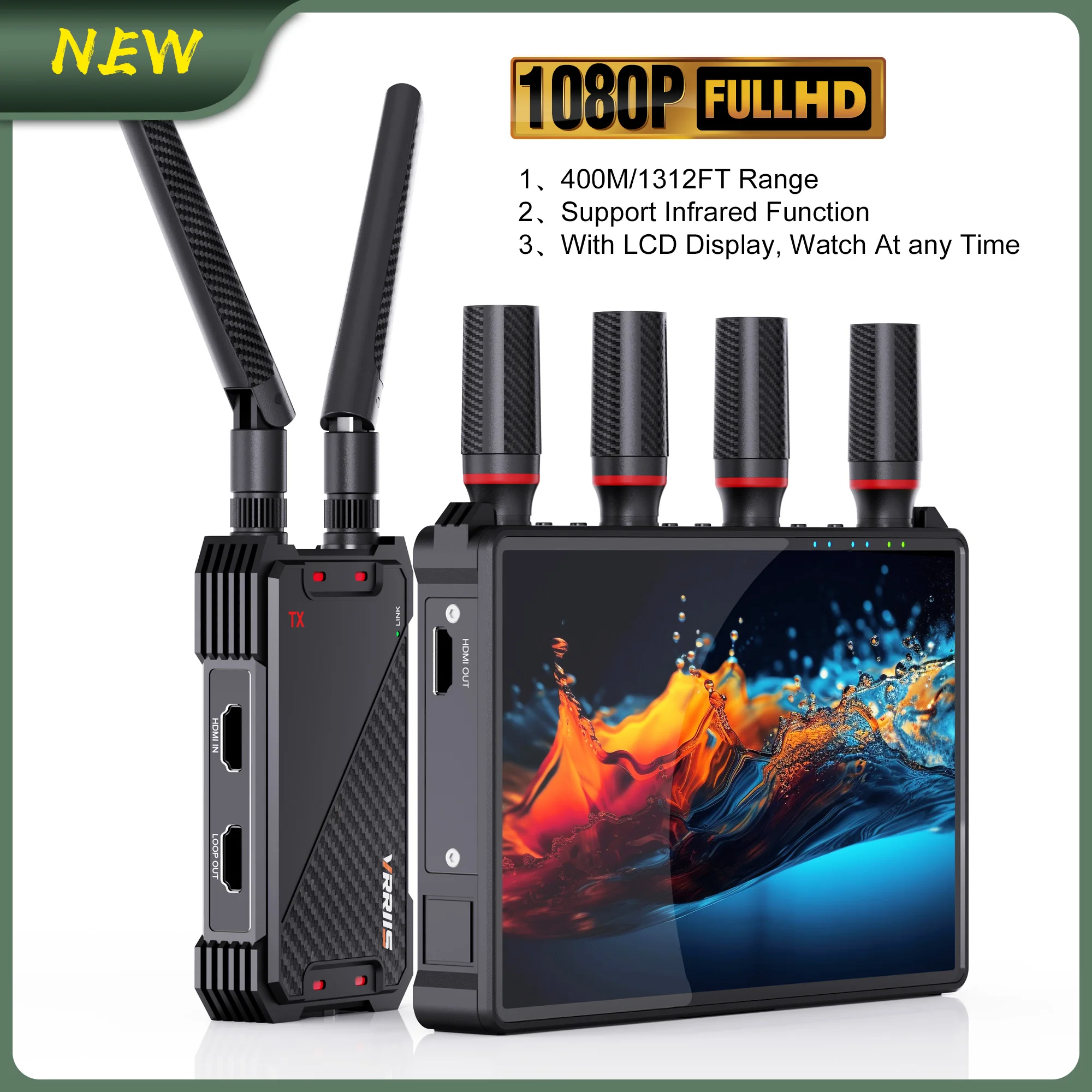 HDMI Wireless Video Transmitter Receiver Transmission System With LCD Screen Sup
