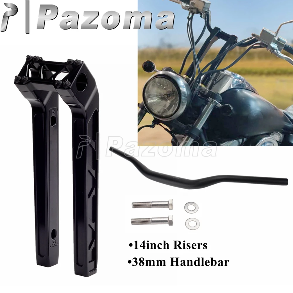 

CNC Custom 14" Motorcycle Riser 38mm Handlebar Bar Clamp For Harley Dyna Street Bob Sportster Softail Bobber Chopper Club Risers