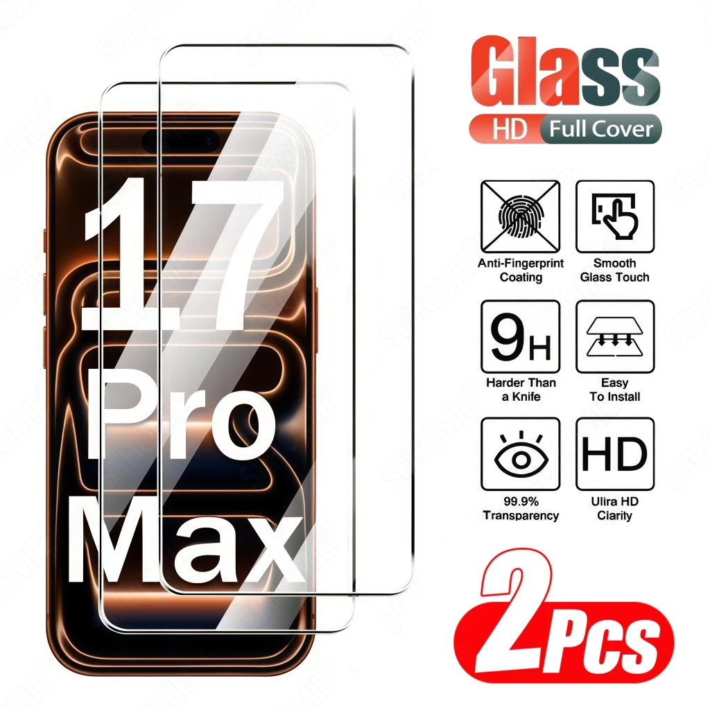 2Pcs HD Tempered Glass Screen Protector For iPhone 11 12 13 14 15 16 17 Pro Max 14 15 16 Plus 17 Air Glass Protection Film