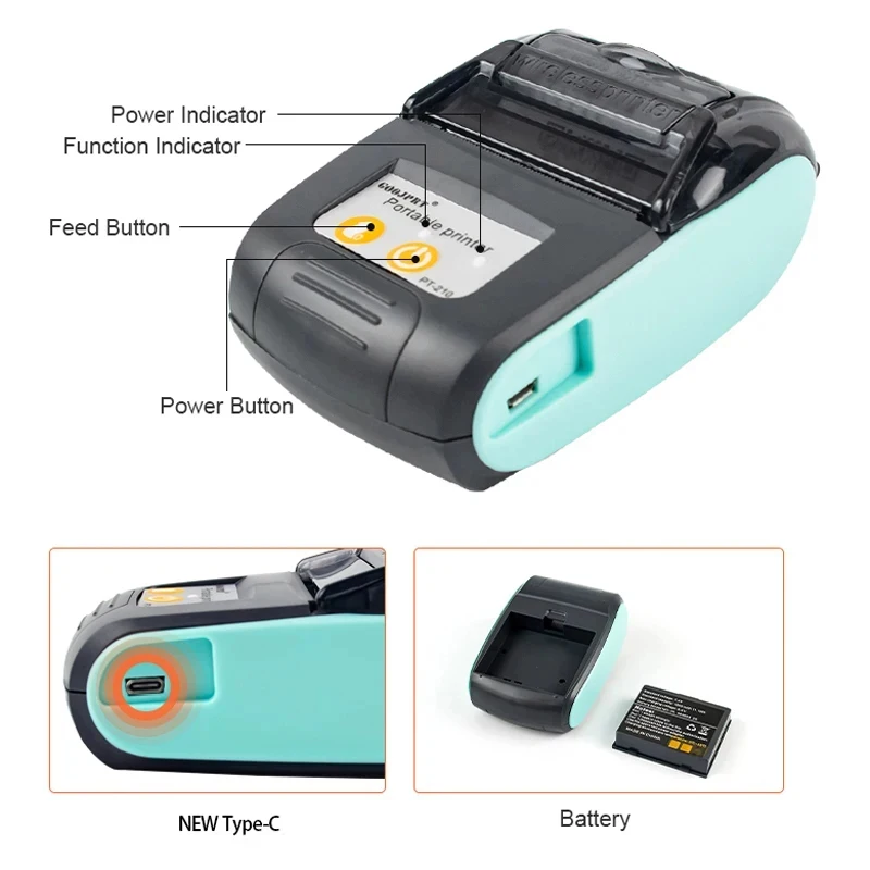 Portable Wireless Bluetooth Mini Printer - Handheld Ticket and Barcode Printer