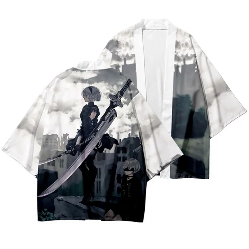Game NieR:Automata Costume YoRHa No. 2 Type B Kimono Chiffon Coat T-Shirt Cosplay Cloak Unisex Fashion Suit