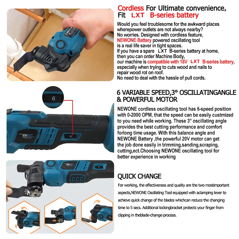 Electric Trimmer 18V Brushless Quick release Oscillating tool Multi functional tool Renovator Compatible MAKITA 18V