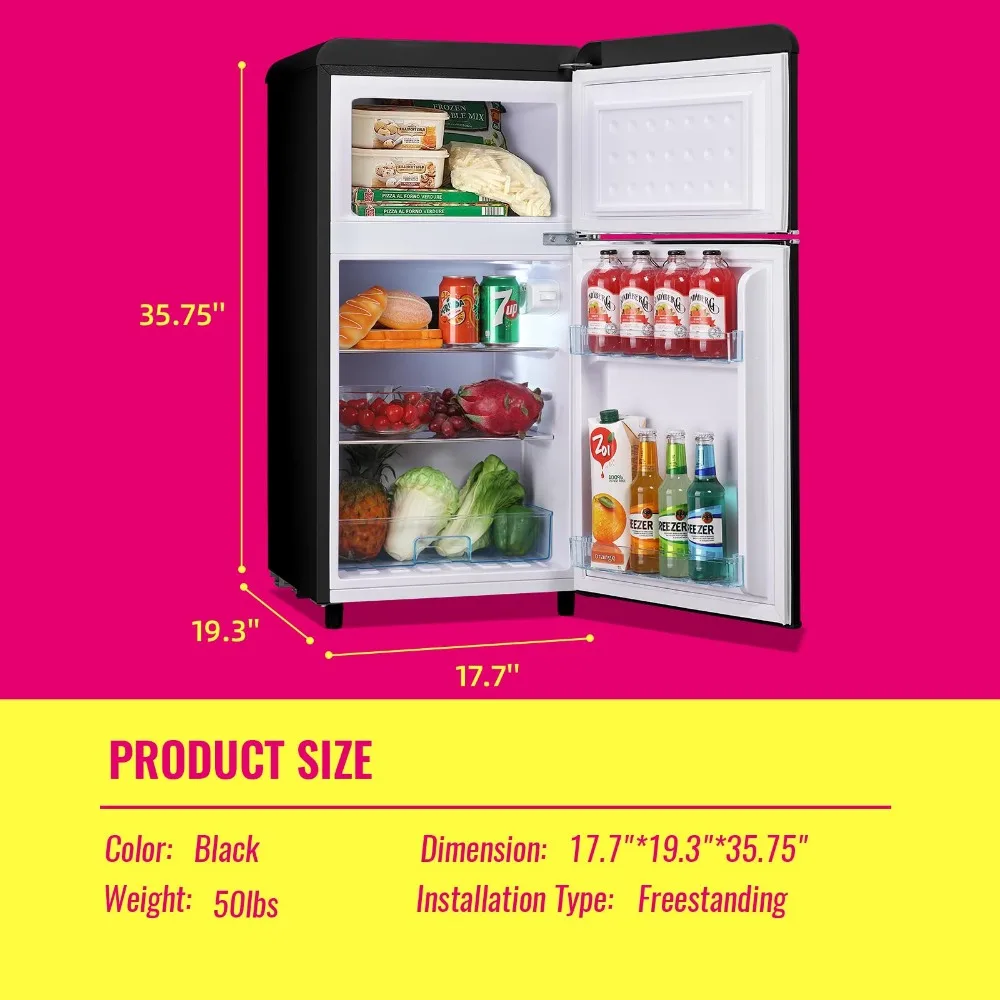 Mini Dual Door Refrigerator with Freezer, 3.5 Cu.Ft Compact Refrigerator with Adjustable Temperature & Removable Glass Shelves 6 Mini Dual Door Refrigerator with Freezer, 3.5 Cu.Ft Compact Refrigerator with Adjustable Temperature & Removable Glass Shelves 6