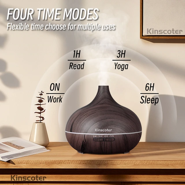 High Quality 500ml Aromatherapy Essential Oil Diffuser Wood Grain Remote Control Ultrasonic Air Humidifier with 7 Colors Light 3