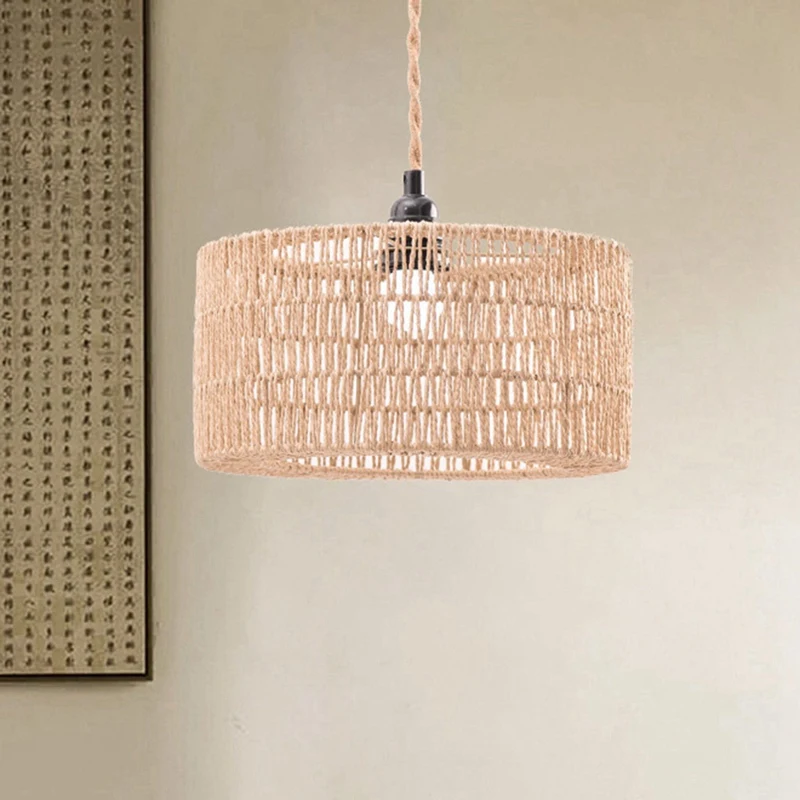 AB39-Paper Rope Lampshade Ceiling Light Shade Boho Chandelier Shade Bulb Guard For Restaurant Cafe Living Room