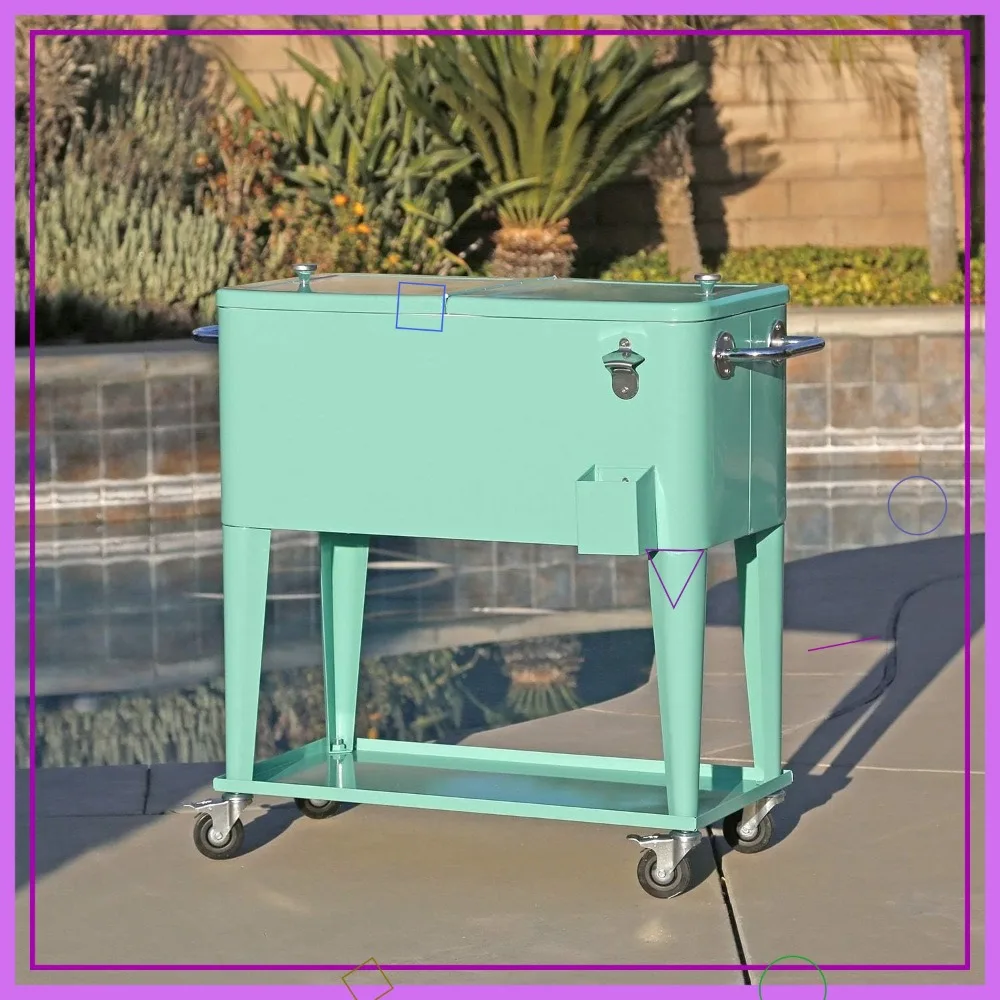 80 Qt Rolling Cooler Ice Chest Cart with Shelf & Bottle Opener for Outdoor Patio Party BBQ Camping 1
