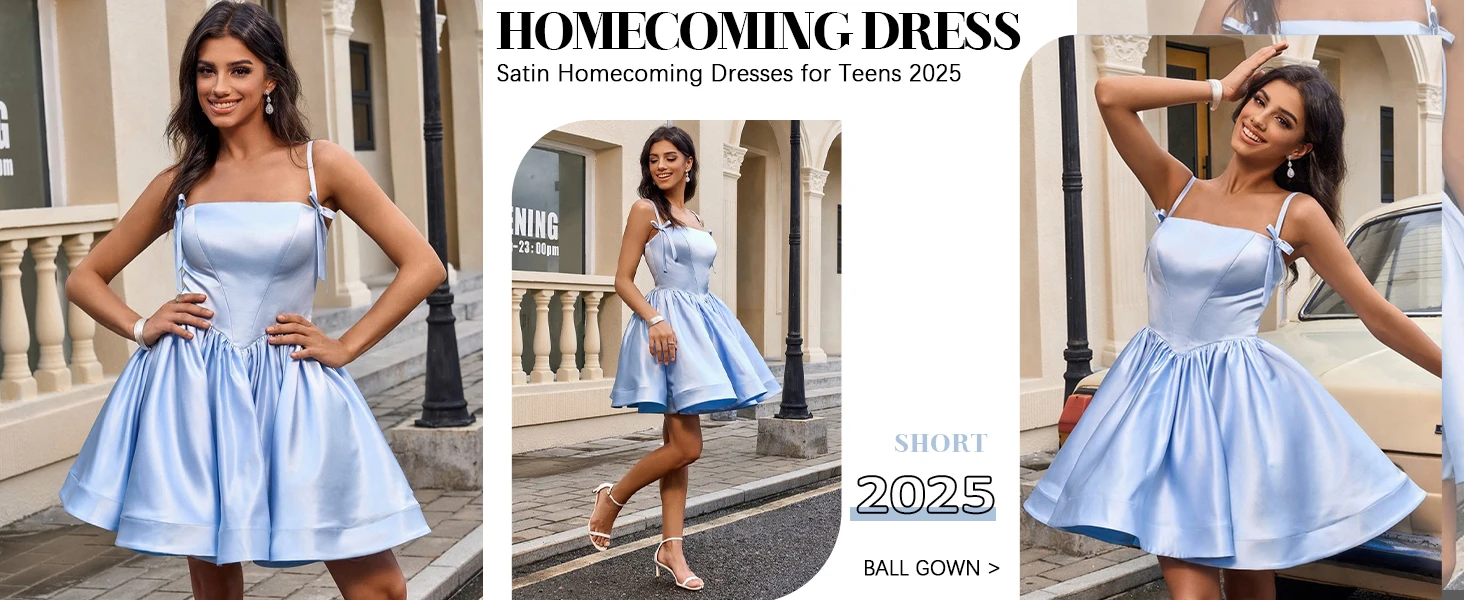 Short Satin Homecoming Dresses for Teens 2025 with Pockets
