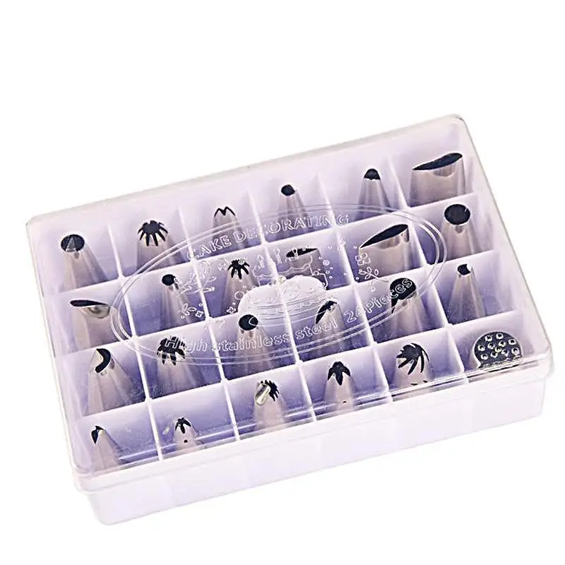 

24pcs/Set Cake Decorating Tools Stainless Steel Icing Nozzles with PP Box Cream Piping Tips Baking Tools