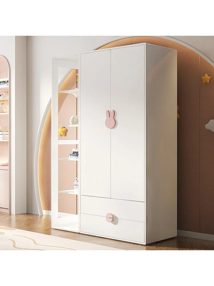 1Children's wardrobe solid wood home bedroom girls storage cabinet desk integrated simple wardrobe