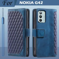 Luxury Flip Leather Wallet Phone Case with Stand and Card Holder for NOKIA G42 5G (Style 1 Blue)