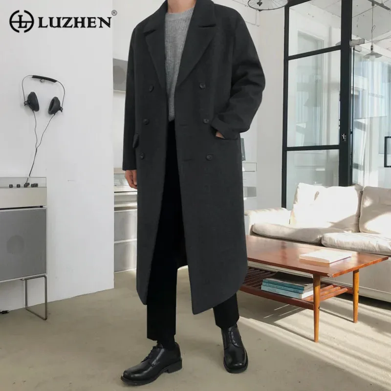 

LUZHEN Trench Gentleman Color 2023 Knee-length Wool Stylish Solid Double Breasted Loose Men's Casual Windbreaker Autumn F2ced6