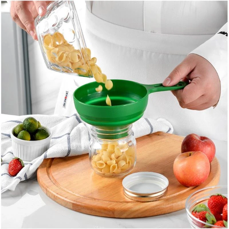 Foldable Silicone Funnel Collapsible Liquid Oil Jam Funnel Wide Mouth Jar Funnel With PP Plastic Handle Canning Kitchen Tools