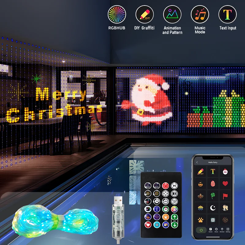 Intelligent DIY Curtain LED Light Strip APP Remote Control Background Bedroom Decoration Lights Christmas Halloween Decoration