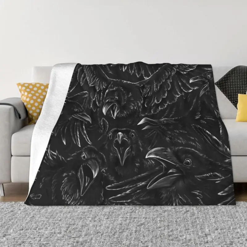 

Raven Rage Blanket Warm Fleece Soft Flannel Halloween Witch Gothic Scary Crow Throw Blankets for Bed Sofa Car Spring