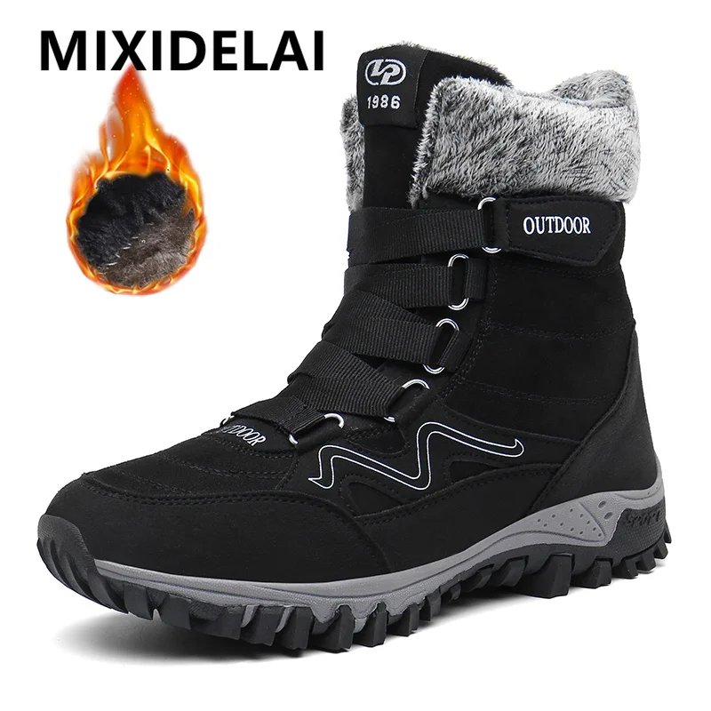 

New Winter Men Snow Boots Fur Plush Warm Men Ankle Boots Plus Size Waterproof Men Boots Outdoor Non-Slip Hiking Boots Work Shoes