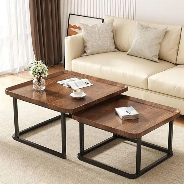 LUVODI Irregular Living Room Coffee Table Set Small Drop-shaped Solid Wooden Sofa Side End Table 2-in1 with Triangle Legs 6