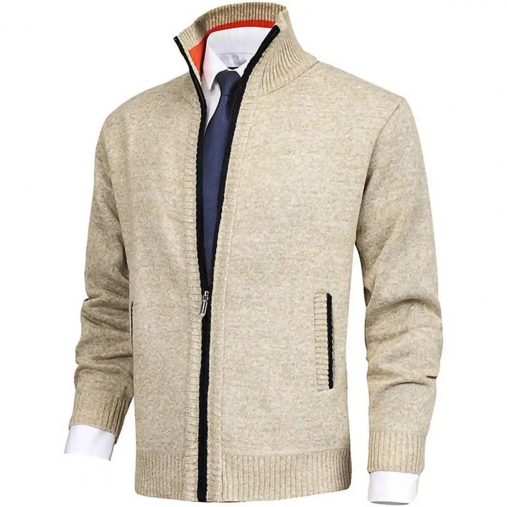 

Winter Thick Men's Knitted Sweater Coat White Long Sleeve Cardigan Fleece Full Zip Male Plus Size Clothing for Autumn