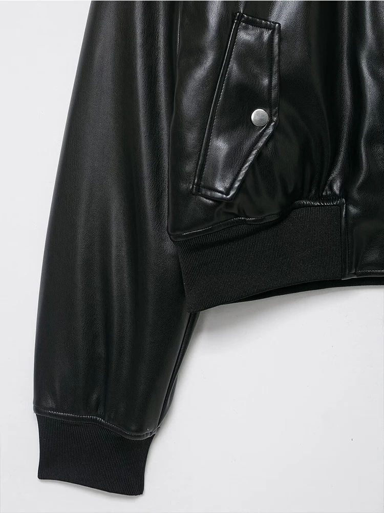 2025 Autumn Winter New Women's Fashion Short Jacket Motorcycle Faux Leather Bomber Jackets Coat Casual Long Sleeve Outerwear ﻿