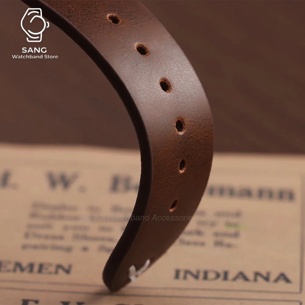 Elegant Black & Brown Leather Watchband with Stainless Steel Butterfly Clasp