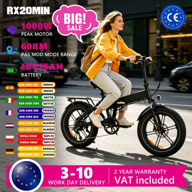 Vélo électrique PEAK 1000W, batterie 48V 15AH, vélo électrique pliable, suspension intégrale, freins hydrauliques, feu arrière, phare, clignotants, vélo électrique à pneus larges 1