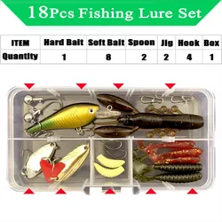 Premium Fishing Lure Kit with Soft and Hard Baits - Complete Angler's Set with Tackle Box (Set A-(18Pcs))