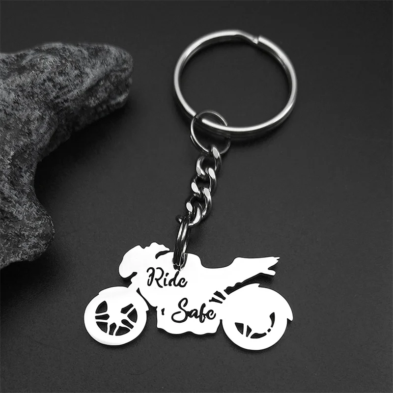 Sicher Fahrt Motorrad Schlüsselbund Frauen Männer Edelstahl Silber Farbe Männliche Tasche Charme Schlüssel Ring Schmuck Geschenke Auto Motor Hängen