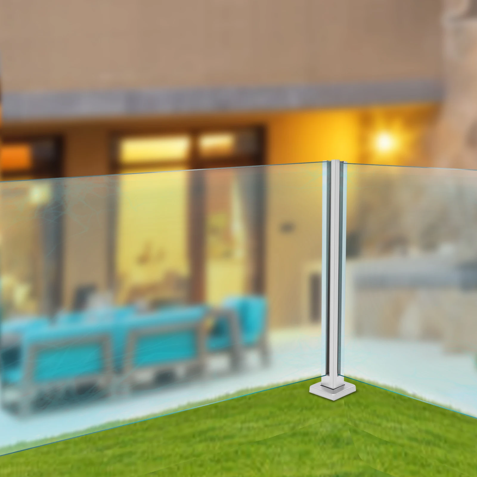 Glass Railing Post, Balustrade for Balcony Deck Stairs, Can Add Handrail Version(Corner Post)