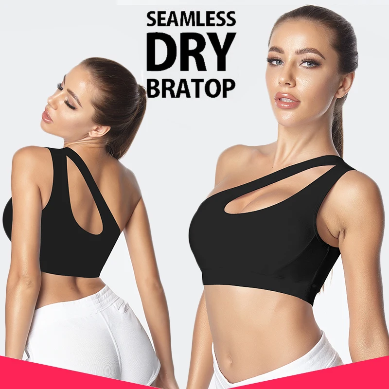Sexy One Shoulder Solid Sports Bra Women Fitness Yoga Bras Gym Padded Sport Tops Athletic Vest Running Push Up Brassieres 1