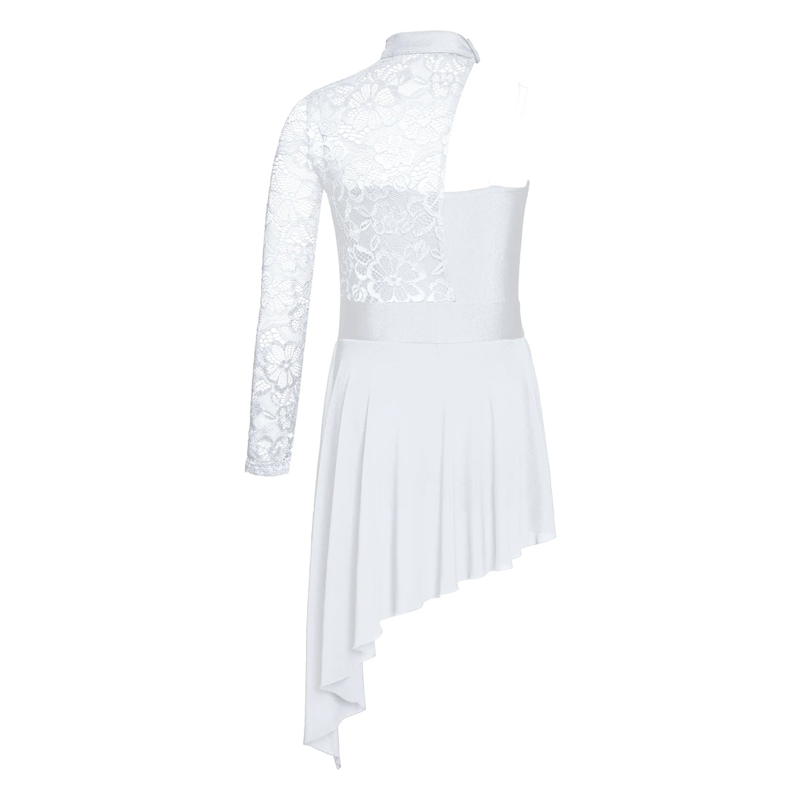 Girls' One Shoulder Lace Dance Dress with Asymmetric Split
