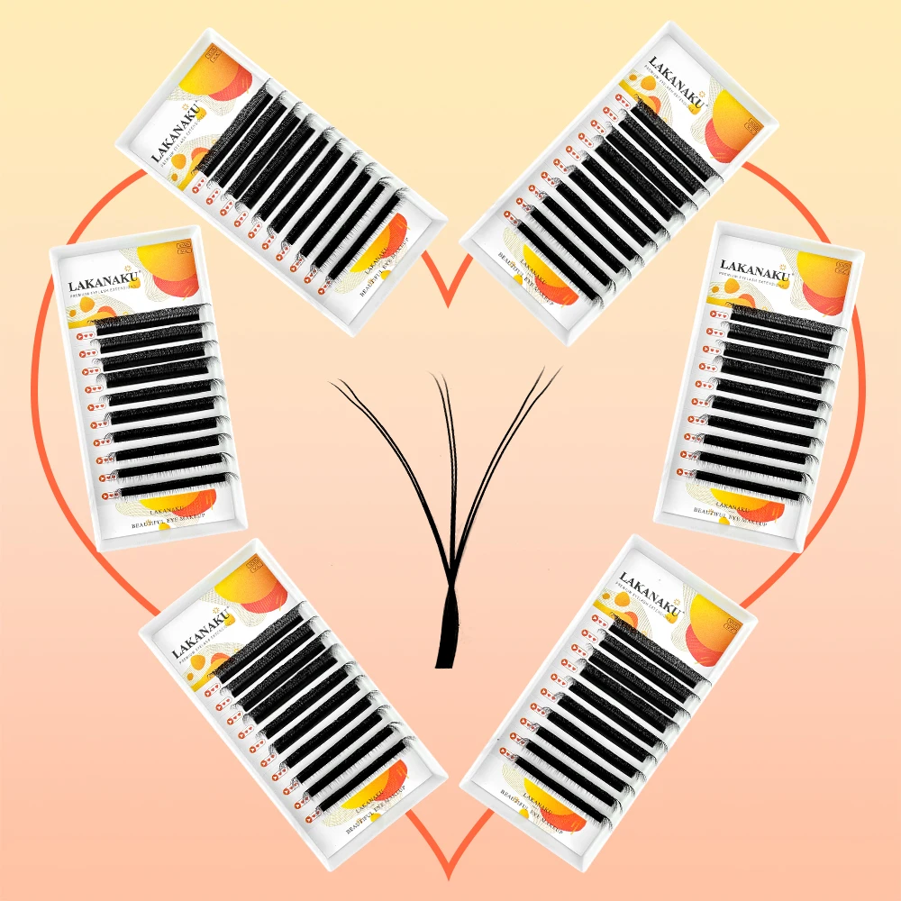 

LAKANAKU Cilios W 6D Shaped Volume Fans Matte Black Soft Mink 5D W Volume Eyelahses Extensions for Beauty