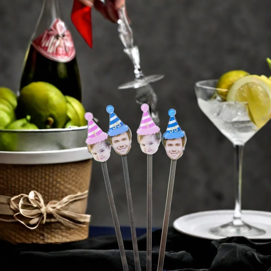 First Birthday Stir Sticks Party Decorations, Drink Stirrers Personalized with Face,Swizzle Sticks, Photo Drink Stirrers