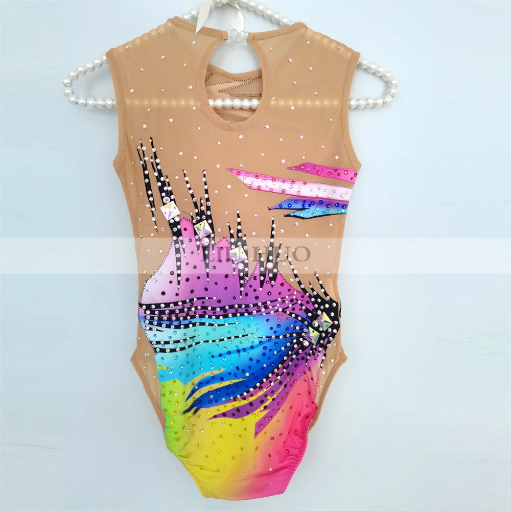 LIUHUO Synchronized Swimming Tights Girls Performance Kids Rhythmic Leotard Children Teens Competition Teamwear Rainbow Color