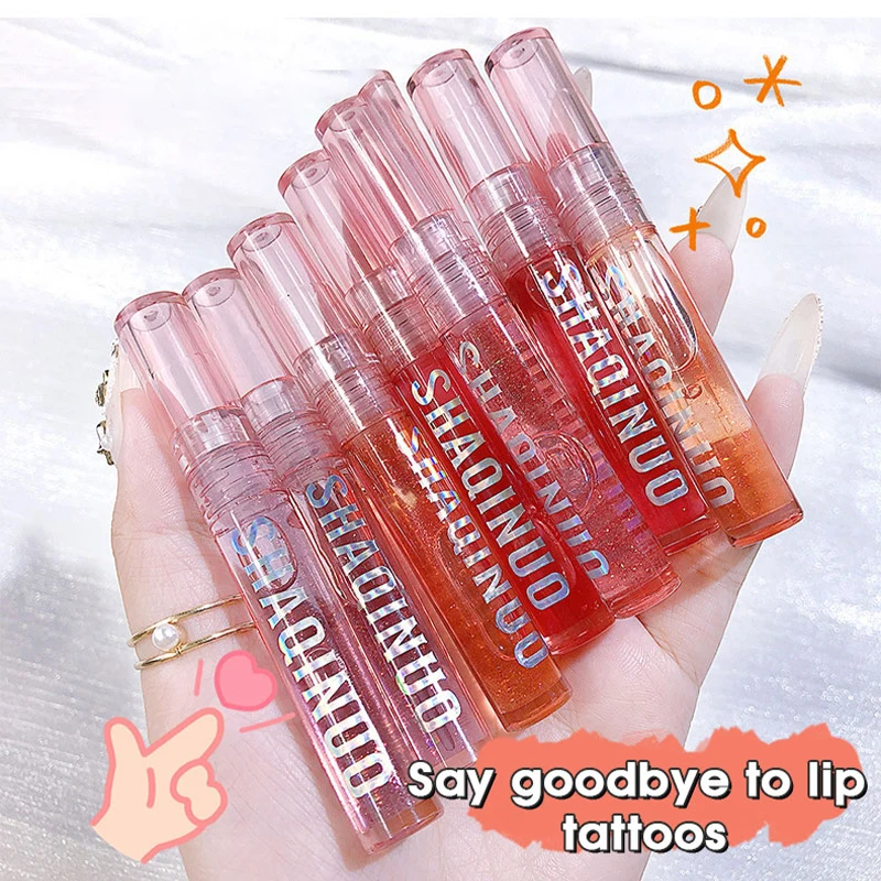 4 pack of sparkling lip balm lip care oil, transparent glass lip moisturizing and moisturizing 3